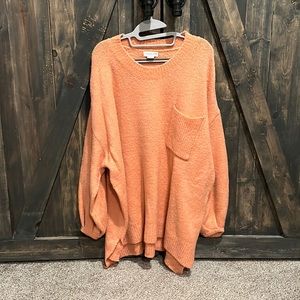 Coral Oversized Sweater with chest pocket